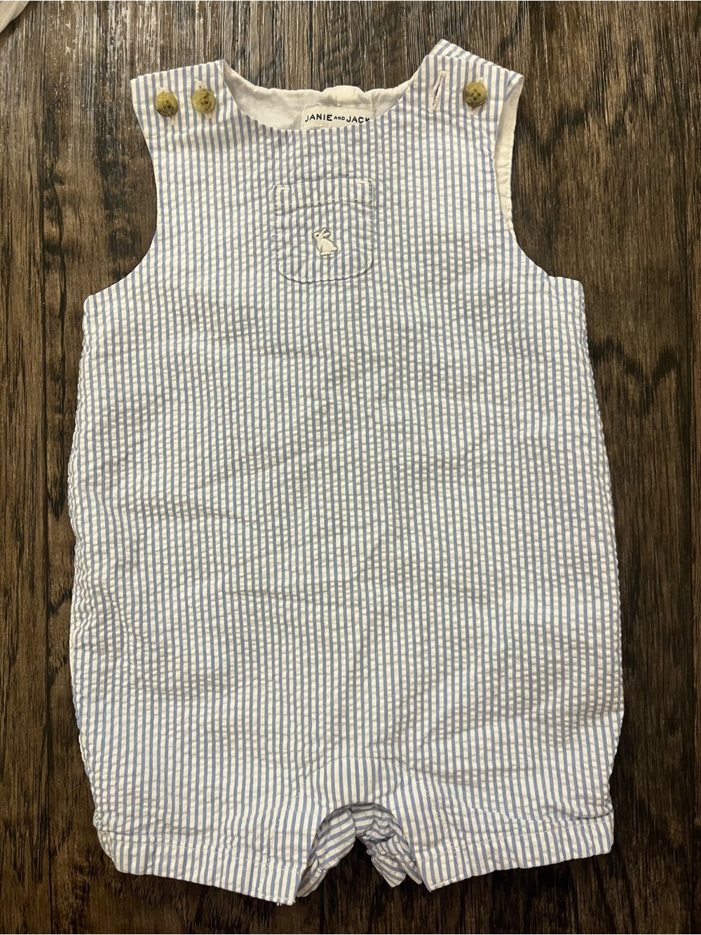 Janie and Jack Light Blue and White Striped Seersucker Romper